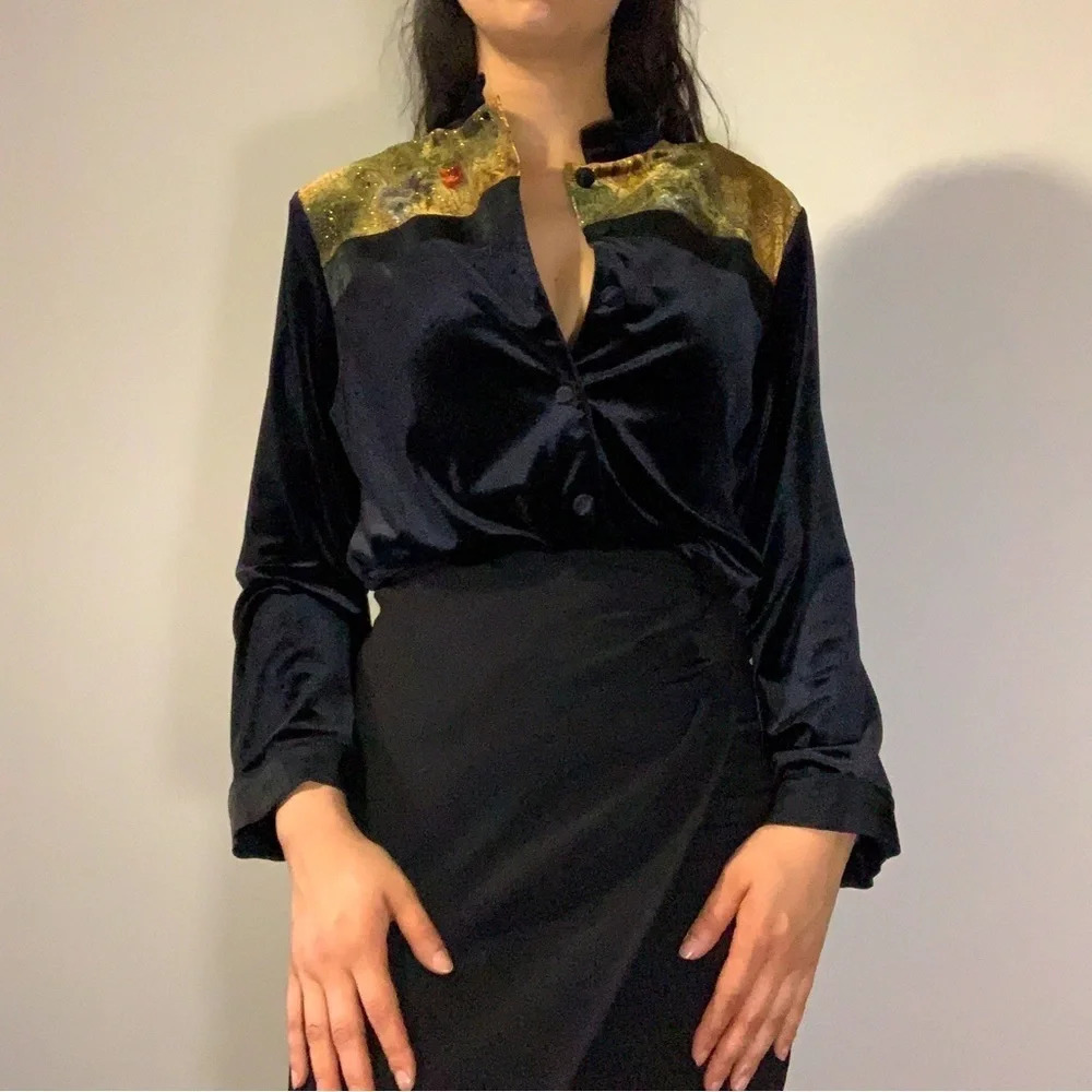 Vintage Erin London velvet, Petite size medium black and gold